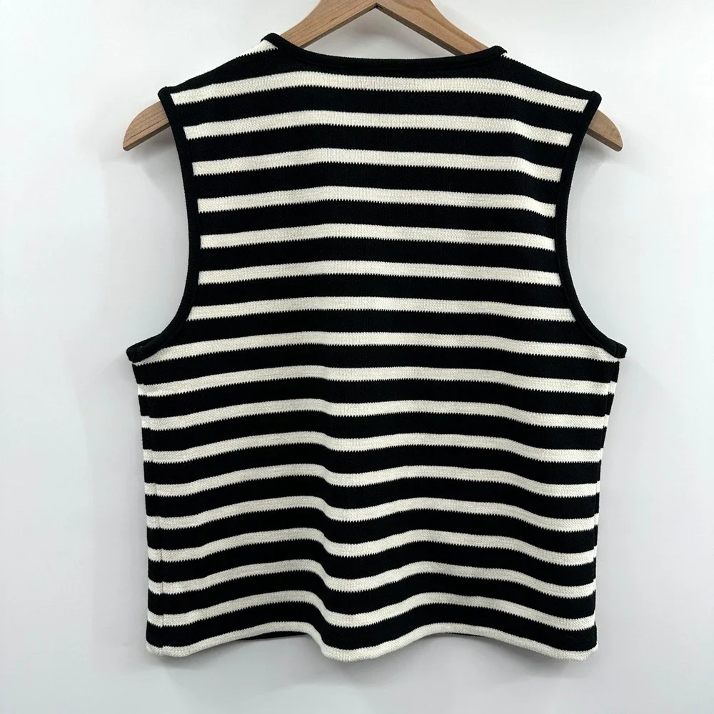 Bailey 44 Sweater Vest Button Front in Black Cream‎ Stripe Size L